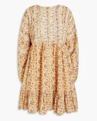 byTiMo Gathered floral-print cotton mini shirt dress - Yellow Yellow