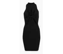 Cutout ribbed cotton-blend mini dress - Black