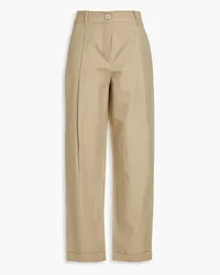 Emporio Armani Pleated cotton and linen-blend twill wide-leg pants - Neutral Neutral