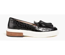 Tasseled croc-effect leather loafers - Black