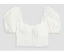 Menorca cropped shirred broderie anglaise cotton-blend top - White
