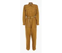 Belted silk-broadcloth jumpsuit - Green