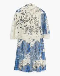 RED Valentino Cape-effect lace-trimmed printed chiffon mini dress - Blue Blue