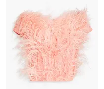 Sosha cropped feather-embellished crepe top - Pink