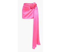 Draped floral-appliquéd silk-satin mini skirt - Pink