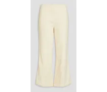Cropped frayed tweed bootcut pants - White