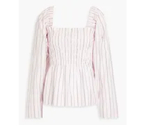 Ruffle-trimmed striped cotton-poplin top - Pink
