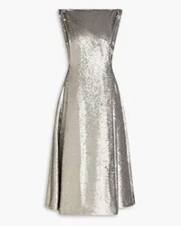 EMILIA WICKSTEAD Gathered sequined mesh midi dress - Metallic Metallic