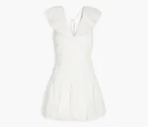 Ruched cotton-organza mini dress - White