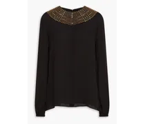 Embellished silk crepe de chine blouse - Black