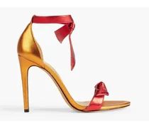 Clarita 75 bow-embellished metallic leather sandals - Orange