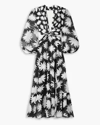 Pat Bo Dahlia cutout printed jersey and chiffon maxi dress - Black Black