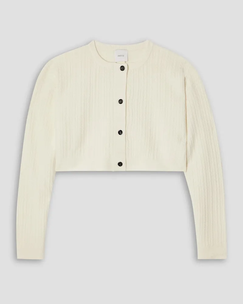 Patou Cropped cable-knit wool-blend cardigan - White White