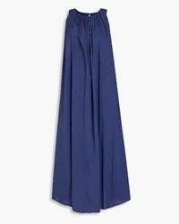 Missing You Already Gathered cotton-poplin midi dress - Blue Blue