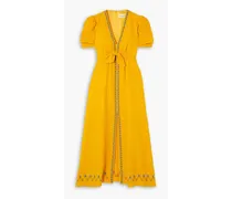 Jamie embroidered cotton-gauze maxi dress - Yellow