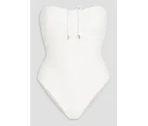 St. Kitts ruched cutout seersucker bandeau swimsuit - White