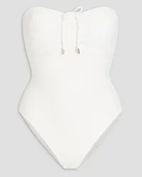 Melissa Odabash St. Kitts ruched cutout seersucker bandeau swimsuit - White White