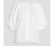 Gathered broderie anglaise ramie shirt - White