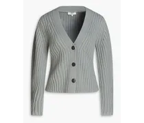 Ribbed merino wool and cashmere-blend cardigan - Green