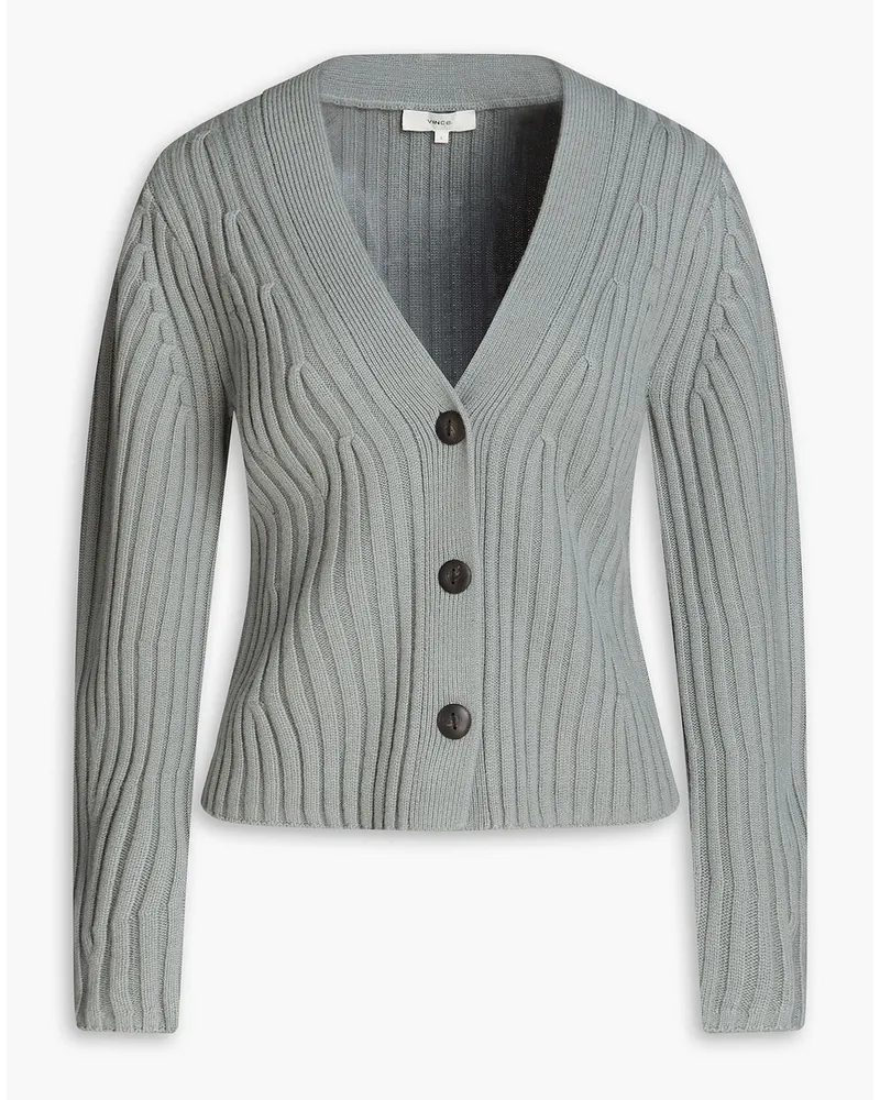 Vince Ribbed merino wool and cashmere-blend cardigan - Green Green