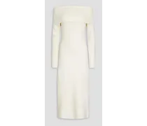 Off-the-shoulder stretch-velvet midi dress - White