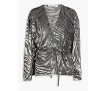 Nurat devoré-velvet wrap blouse - Gray