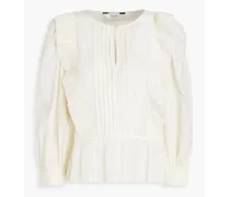 Mautes ruffle-trimmed pintucked metallic cotton-blend blouse - White