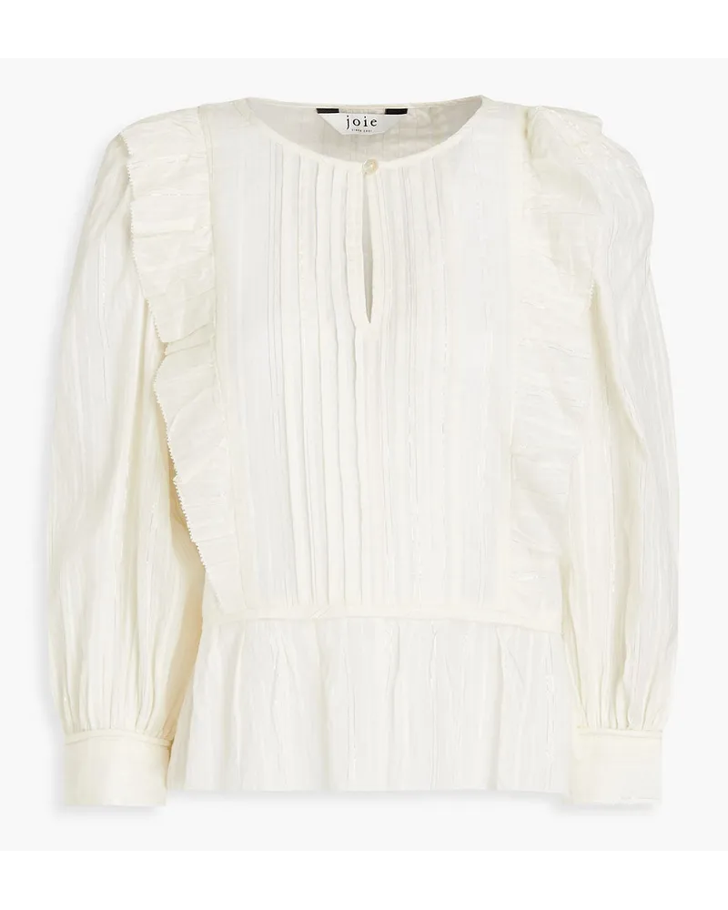 Joie Mautes ruffle-trimmed pintucked metallic cotton-blend blouse - White White