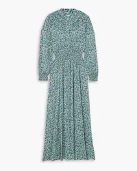 Loretta Caponi Zaira embroidered floral-print woven maxi dress - Green Green