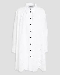 Ganni Gathered organic cotton broderie anglaise mini shirt dress - White White