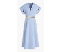 Chain-embellished tweed midi dress - Blue