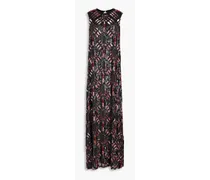 Embellished printed silk-chiffon gown - Black