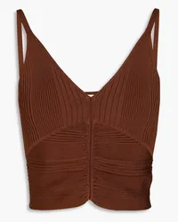 Sandro Cropped ruched ribbed-knit top - Brown Brown