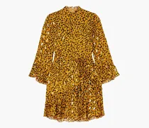 Venyx Marisa leopard-print fil coupé silk-blend chiffon mini dress - Yellow