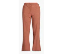 Cropped wool-blend jacquard kick-flare pants - Red