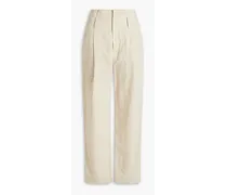 Pleated linen and cotton-blend tapered pants - Neutral