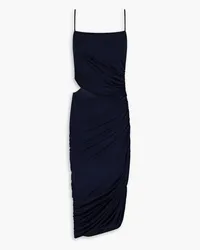 Halston Averie cutout ruched jersey midi dress - Blue Blue