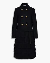 RED Valentino Double-breasted tiered fringed wool-blend felt coat - Black Black