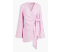 Linen and Lyocell-blend mini wrap dress - Pink