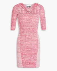 Ganni Cutout marled ribbed-knit mini dress - Pink Pink