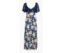 Paltrow glittered chiffon and floral-print silk-crepe maxi dress - Blue
