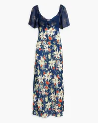 RIXO Paltrow glittered chiffon and floral-print silk-crepe maxi dress - Blue Blue