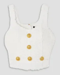 Balmain Button-embellished bouclé-tweed bustier top - White White