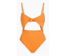 Kia cutout ribbed knotted swimsuit - Orange