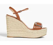 Buckled leather wedge platform sandals - Brown