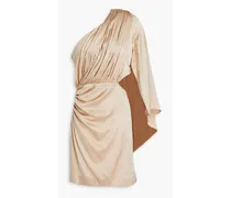 Mae one-sleeve pleated stretch-silk satin mini dress - Neutral