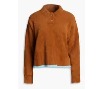 Neve brushed stretch-knit polo sweater - Brown