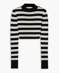 Monse Cropped open-back leather-trimmed striped merino wool-blend top - Black Black