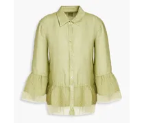 Lace-trimmed linen shirt - Green