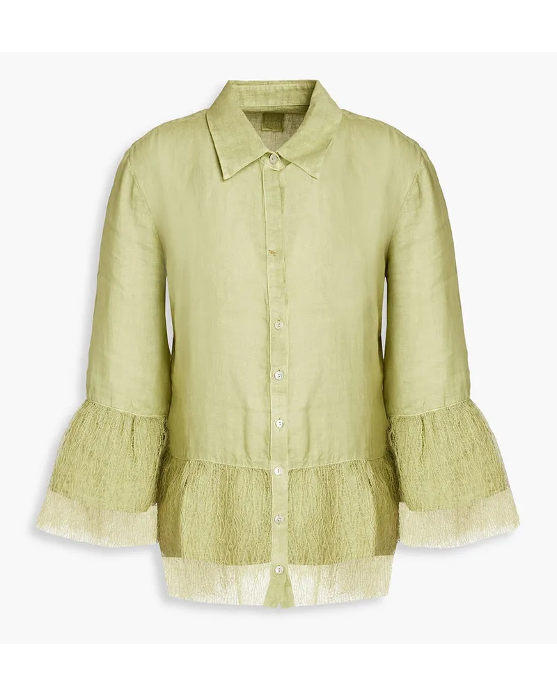 120% Lino Lace-trimmed linen shirt - Green Green